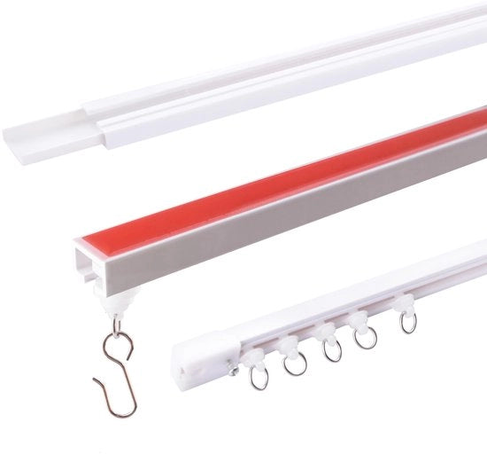 Sistema di tende a parete 300 cm - Autoadesivo - Montaggio plafond/parete - Materiale plastico - Inclusi ganci per tende - Leggero e duraturo - Sistema di tende a parete