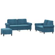 Set di Divani 3 pz con Cuscini Blu in Velluto