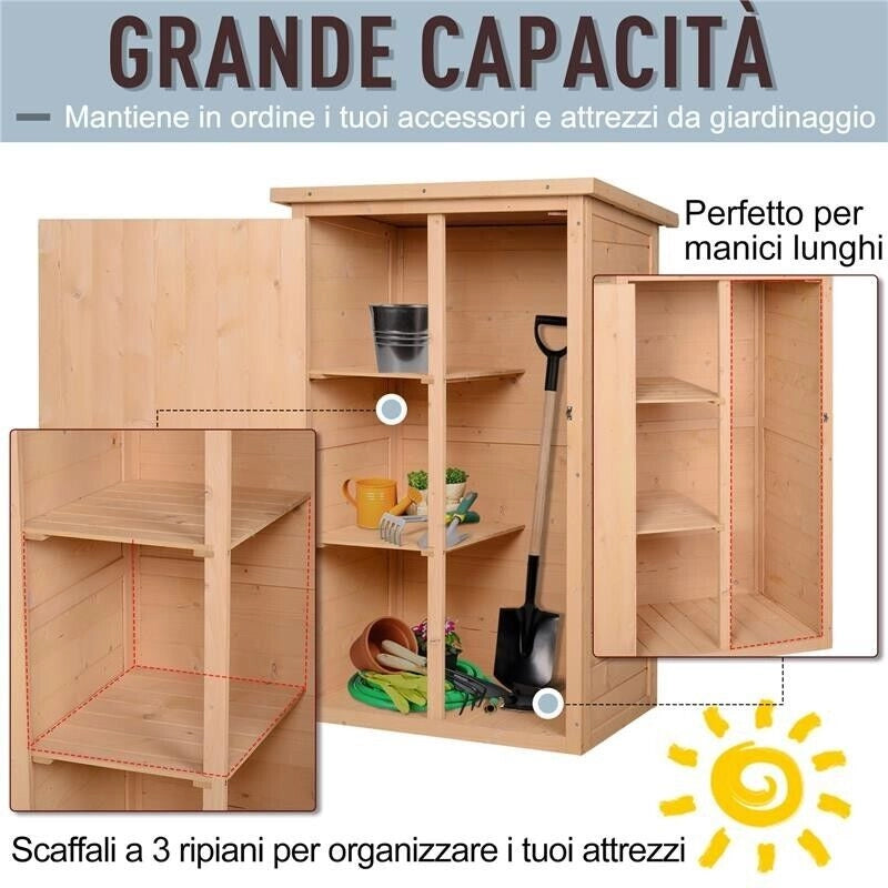 CAPANNO PORTA ATTREZZI DA ESTERNO IN LEGNO DI ABETE 75 X 56 X 115 CM