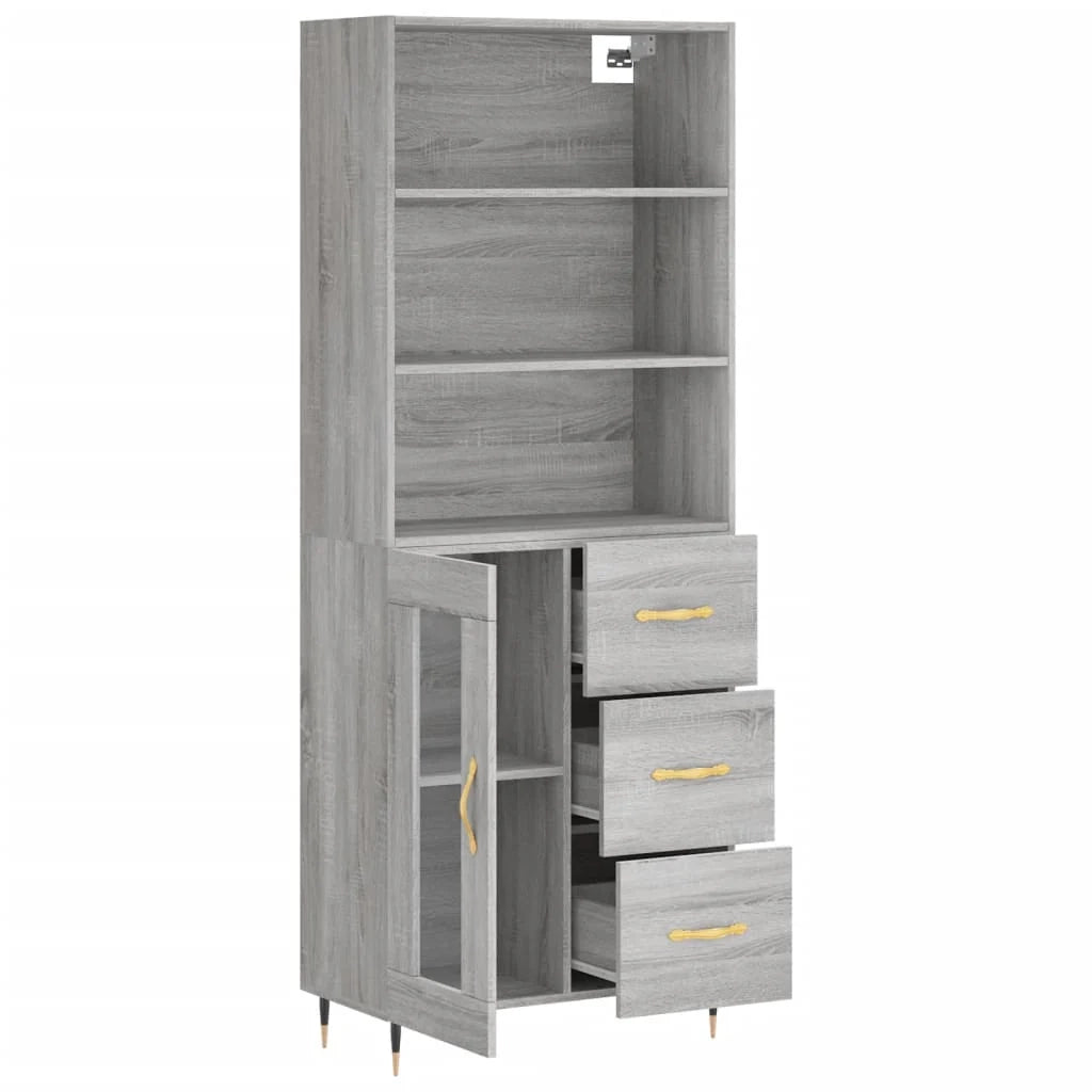 Buffet credenza cassettiera armadio mobile contenitore organizer cucina soggiorno salotto rovere Sonoma alto 69,5 x 34 x 180 cm legno ingegnerizzato grigio 02_0035437