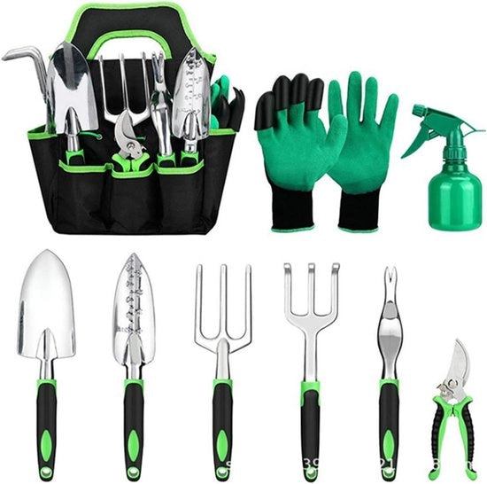 Set di 9 pezzi per strumenti da giardino resistenti all'ossidazione con contenitore - Set di attrezzi da mano di alta qualità - Regalo ideale per donne e uomini per il giardino