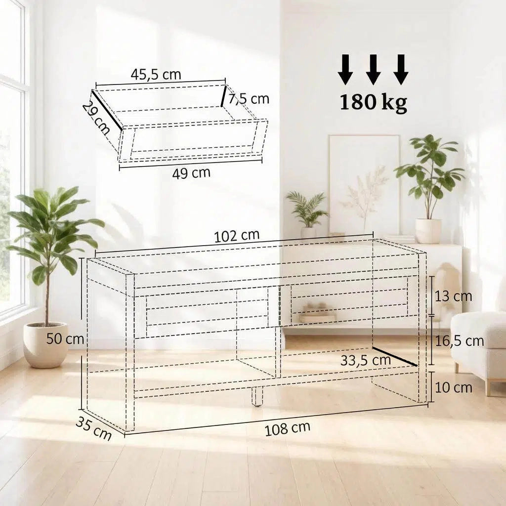 PANCA SCARPIERA 108x35x50 cm Effetto legno chiaro in MDF e rattan PE