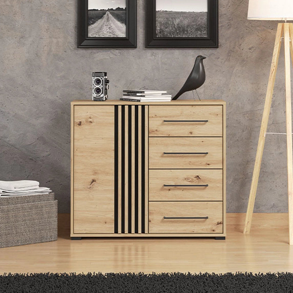 Madia Boscone, Credenza 4 Cassetti, 93x40x82h cm Marrone Rovere Nodi