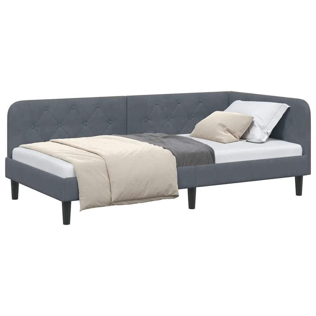 Cornice del letto ad angolo Grigio scuro 90 x 200 cm Velluto