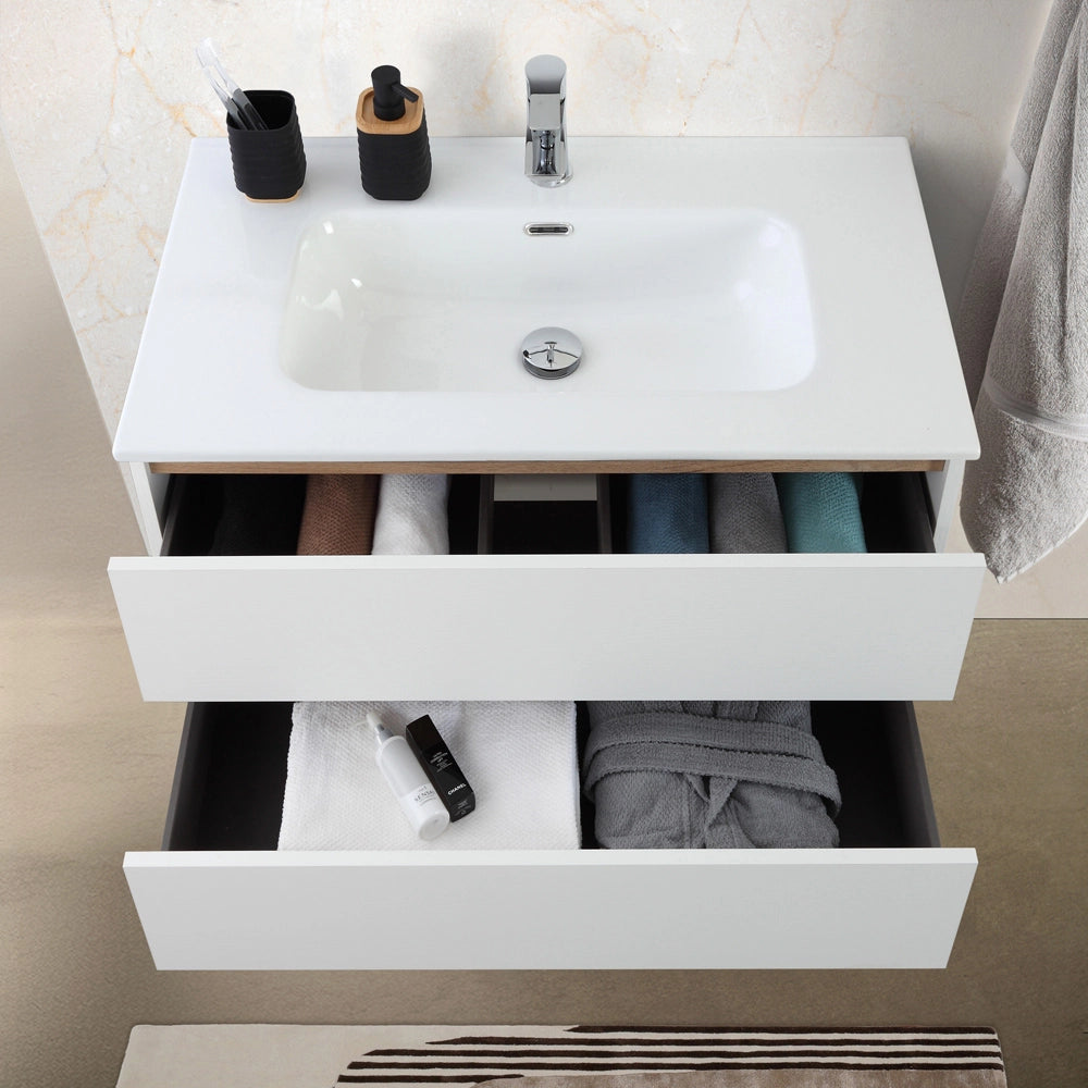 Mobile bagno sospeso 100 cm bianco e rovere con cassetti soft-close Kleo