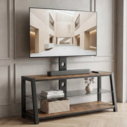 Mobile TV in Legno con Vetro Nero e Staffa a Parete ¨C MINIMAL ¨C Marrone 116x42x125 cm