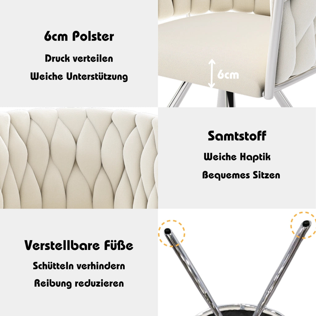 SEDIA Girevole in velluto 62,23x60,96x57,15 cm Beige e Argento Set da 2 pezzi