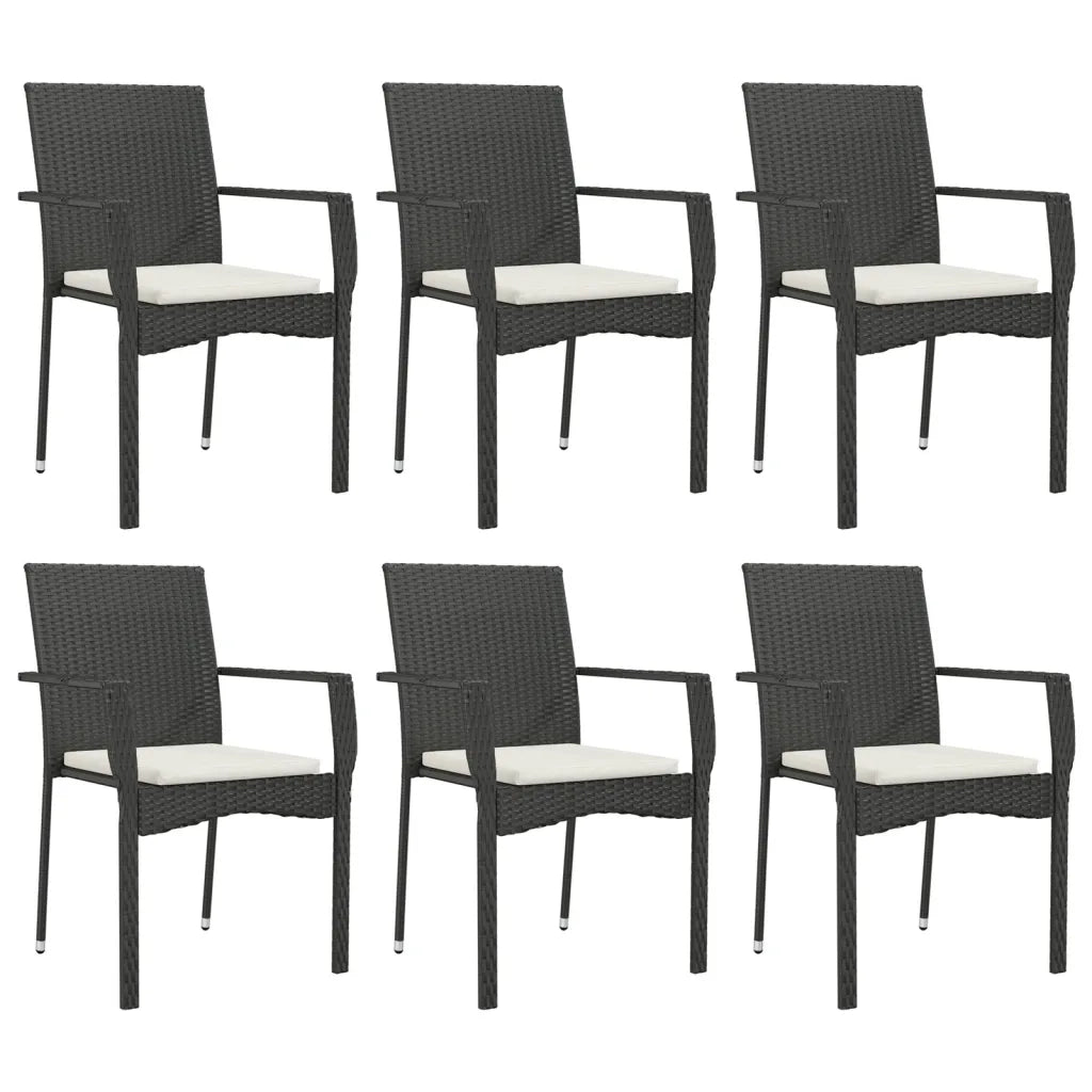Set da Pranzo da Giardino 7 pz Nero con Cuscini in Polyrattan 3184990