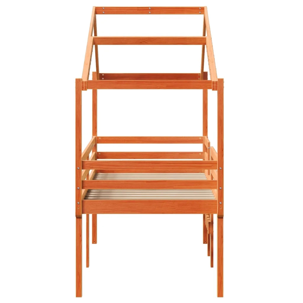 vidaXL Letto a Soppalco con Tetto Marrone Cera 90x200 cm Legno di Pino