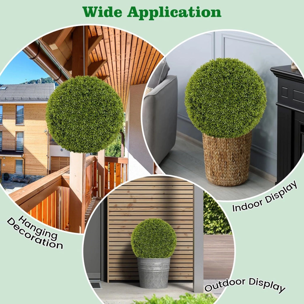 Set di 2 Palline Decorative di Pianta Artificiale, Piante Sferiche da 39 cm, con Foglie Simulate Resistente al Sole, Piante Decorative per Balcone, Patio, Casa, Matrimonio