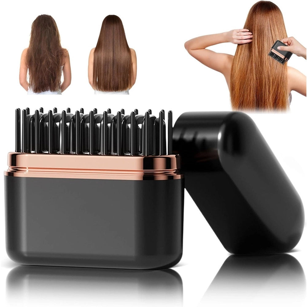 Trade Shop - Mini Spazzola Pettine Lisciante Capelli Portatile Usb Senza Fili Con Controllo Temperatura -