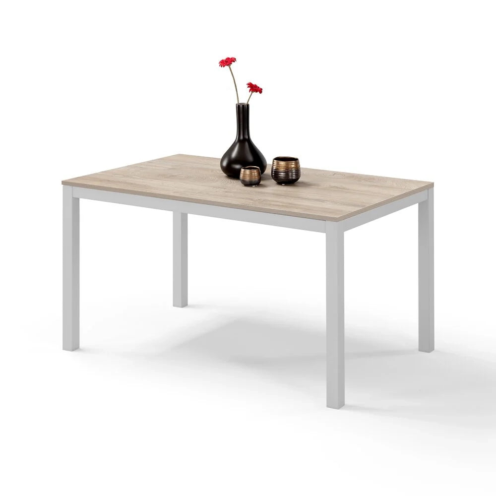 Tavolo da pranzo allungabile 130x80 Quercia Bianco modello GIOTTO MADE IN ITALY con allunga laterale 40 cm per sala da pranzo, cucina e soggiorno, design moderno