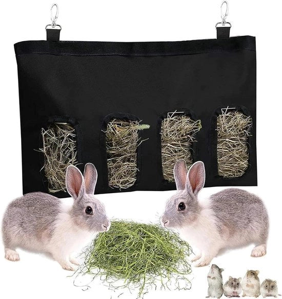 Dispensatore di cibo per conigli, coniglio, chinchilla, topi e piccoli animali (4 aperture nero)