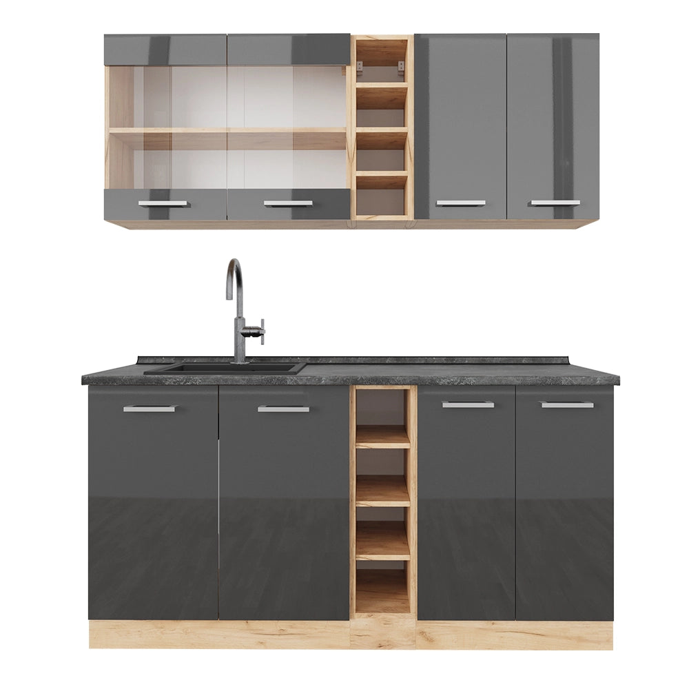 Vicco Cucina completa Antracite lucido/oro power oak 160 cm , PL Antracite