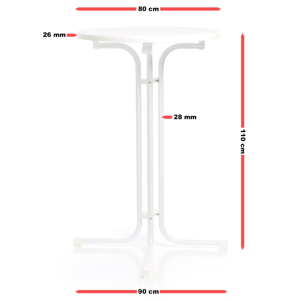Toboli Tavolo alto da bar rotondo pieghevole bianco Ø 80 cm h 110 cm per interno ed esterno