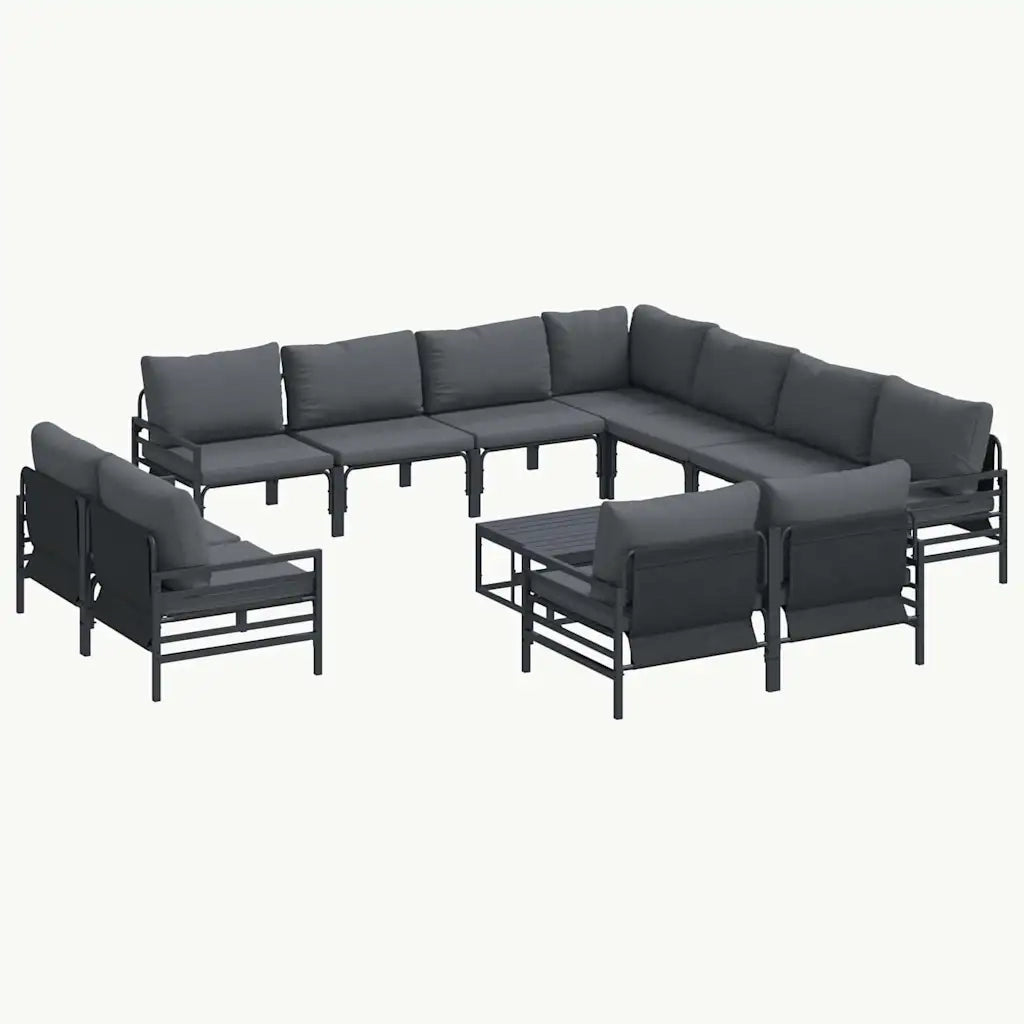 Set Divano da Giardino con cuscino 12 pcs Nero Acciaio 3379035