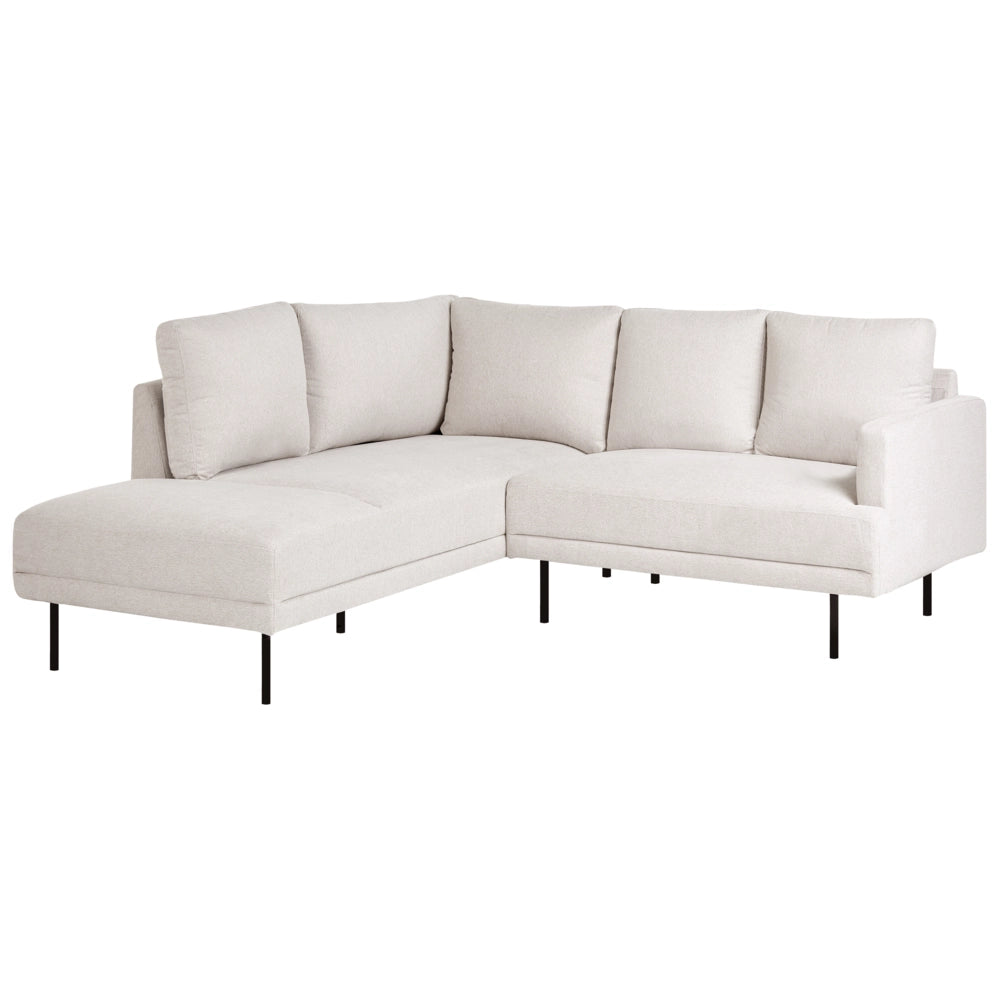 Divano angolare destro in poliestere beige Divano a 4 posti imbottito con gambe in metallo, tessuto e schienale imbottito, moderno e minimalista