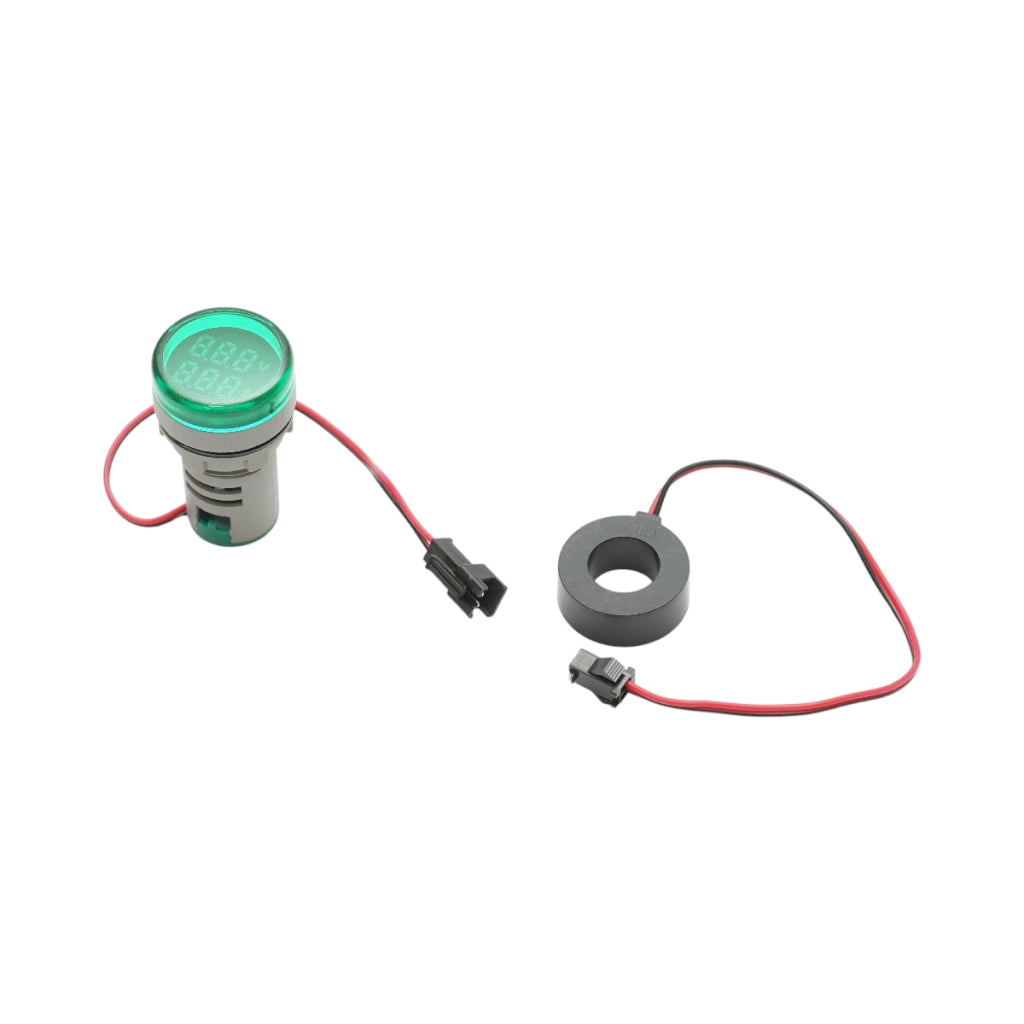Indicatore digitale amperometro e voltmetro LED verde 0-100A/50-500V AC Ø 22mm Breckner Germany