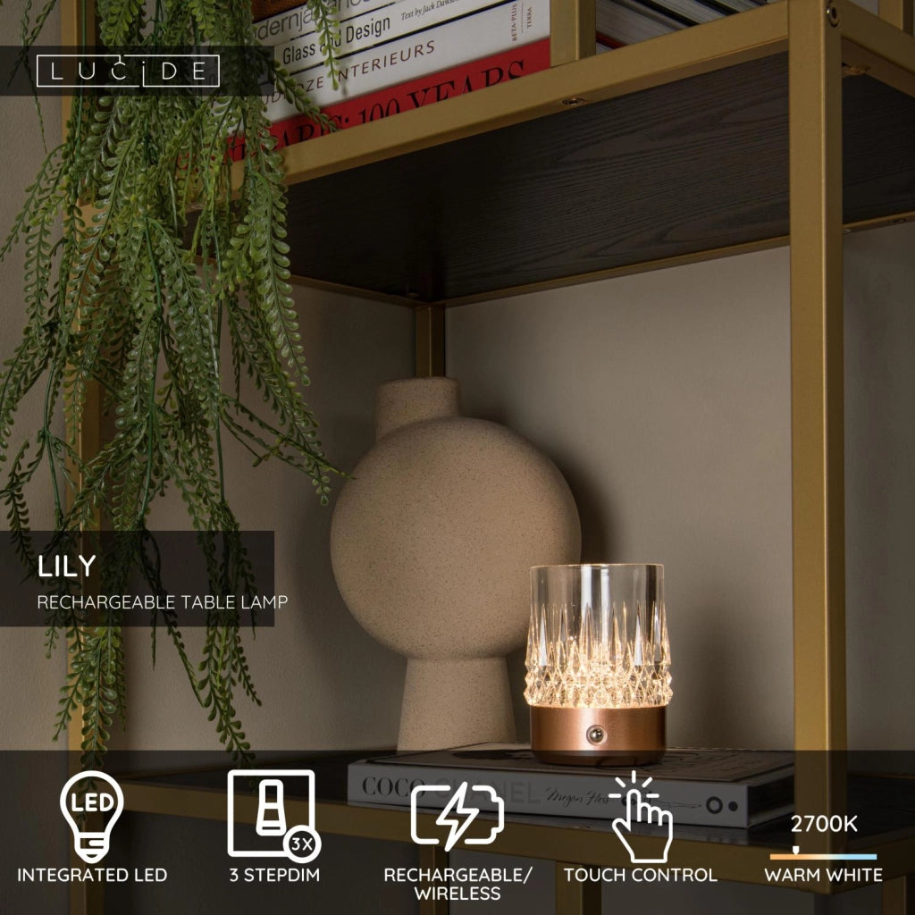 Lampada da tavolo LED ricaricabile rame LILI Lucide