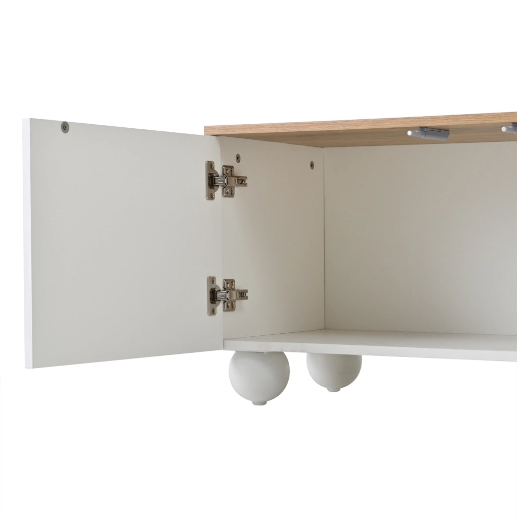 Mobile porta TV con 4 ante e 2 vani, in MDF e gambe in metallo, per soggiorno, bianco e effetto legno, 180 × 40 × 45 cm
