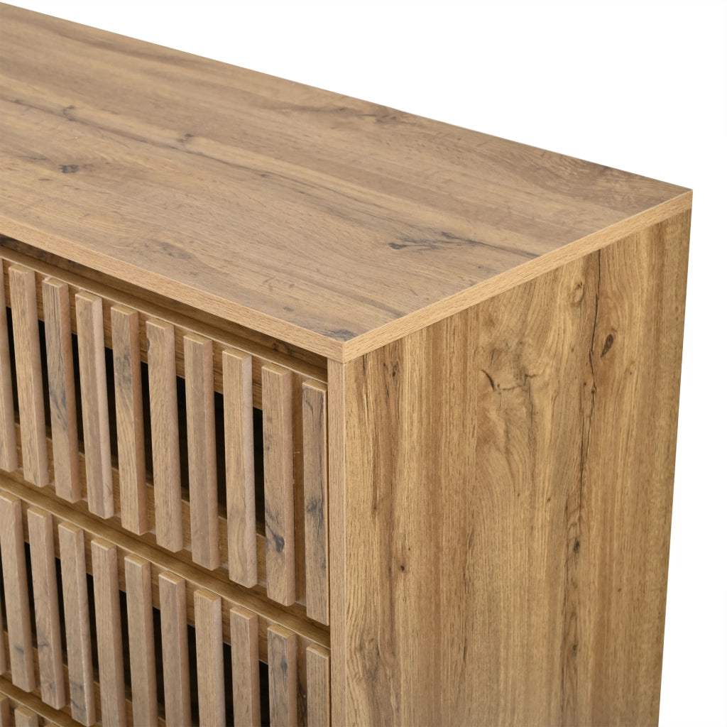 Credenza Moderna 120 cm Cassettiera 6 Cassetti Mobile Buffet Legno Chiaro