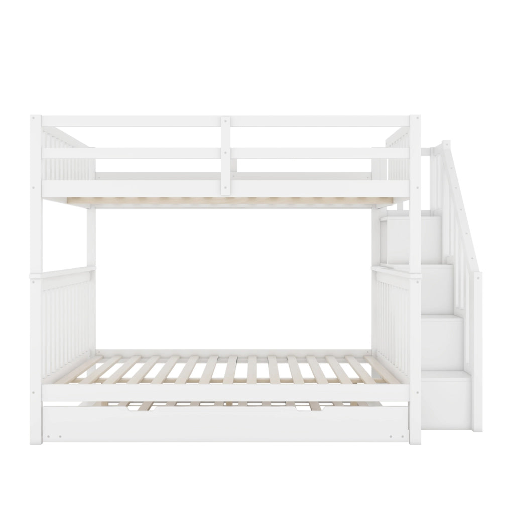 LETTO a castello con scala e 2 cassetti 140x200 cm bianco