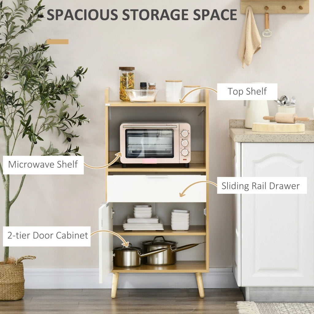 EasyComfort Mobiletto per Microonde in Truciolato con Ripiano Superiore, Cassetto Scorrevole e Armadietto, 58x40x118 cm