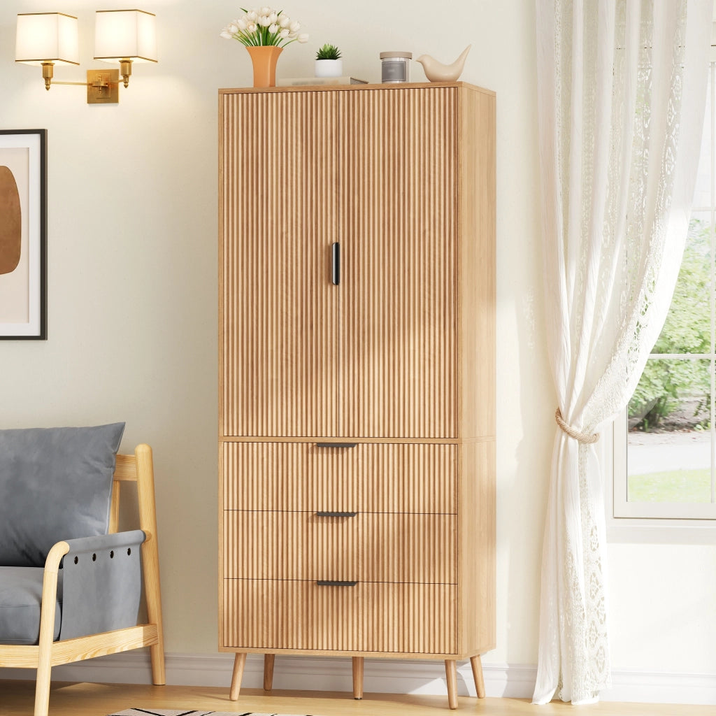 Mobile dispensa con 2 ante e 3 cassetti; 75x35x180 cm; MDF naturale