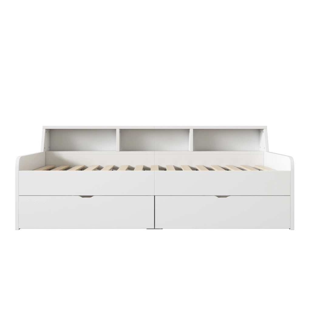 Letto daybed 90x200 cm con 2 cassetti e vani contenitore, bianco