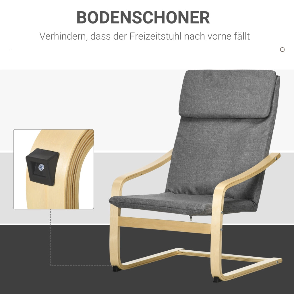 Poltrona relax con poggiatesta e braccioli ¨C Xylo ¨C tessuto effetto lino grigio struttura legno naturale