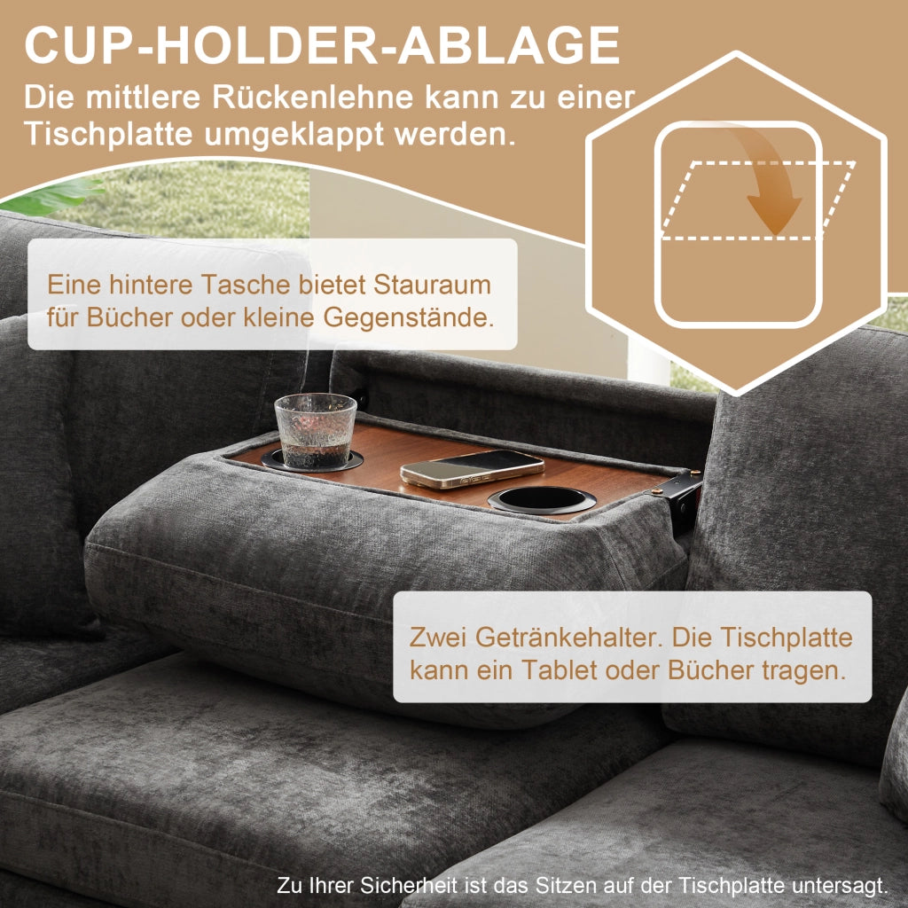 Divano angolare convertibile con funzione letto, usb e type-c, pouf contenitore in chenille grigio 205 × 205 × 85 cm