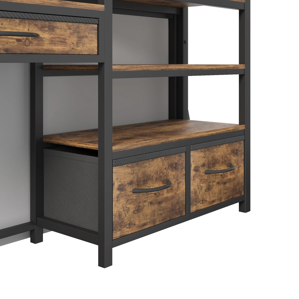 Letto a soppalco 90 × 200 cm con scrivania ripiani cassetti in tessuto e LED multicolore in metallo e MDF nero