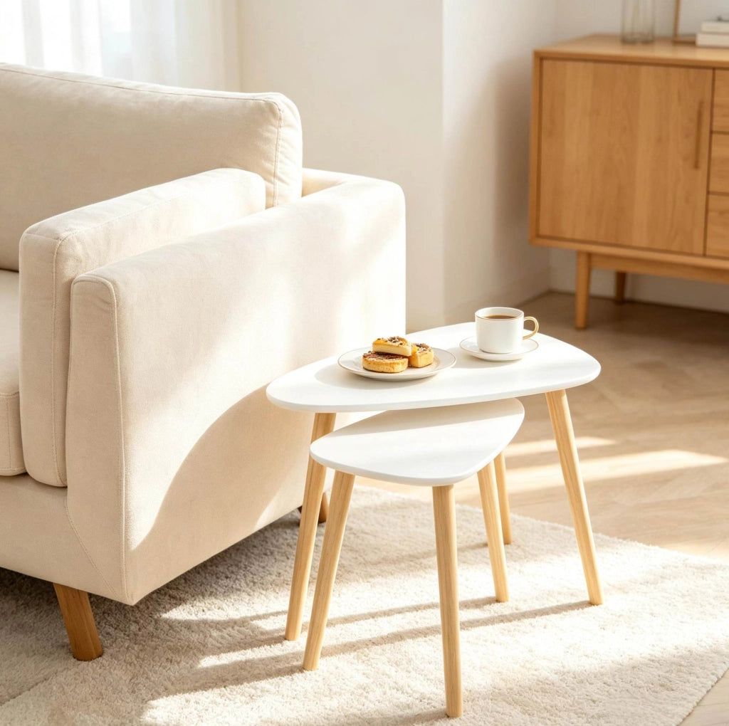 TAVOLINI DA SALOTTO Set da 2 pezzi 59,5x39,5x45 cm MDF e legno Naturale/Bianco