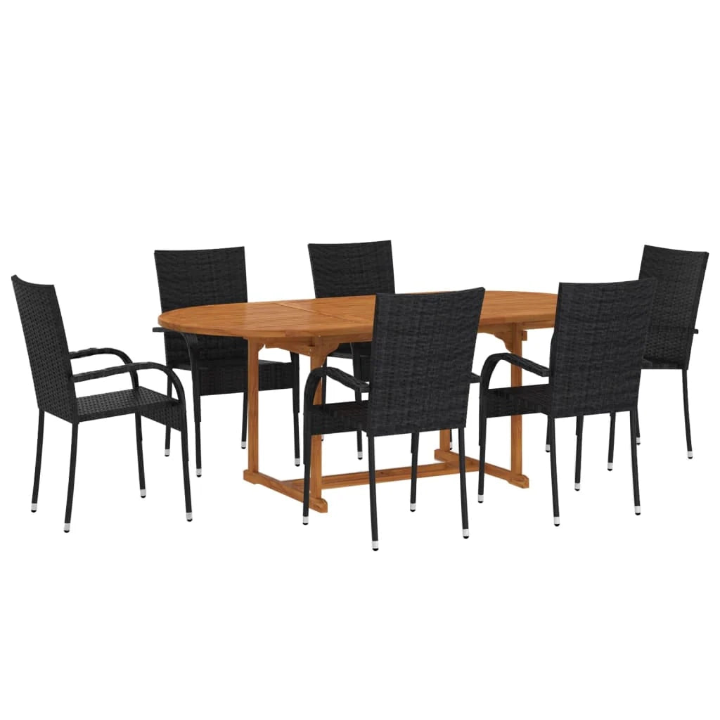 Set da pranzo da giardino per esterni da 7 pezzi mobili in vimini e resina di vimini nero 02_0014054