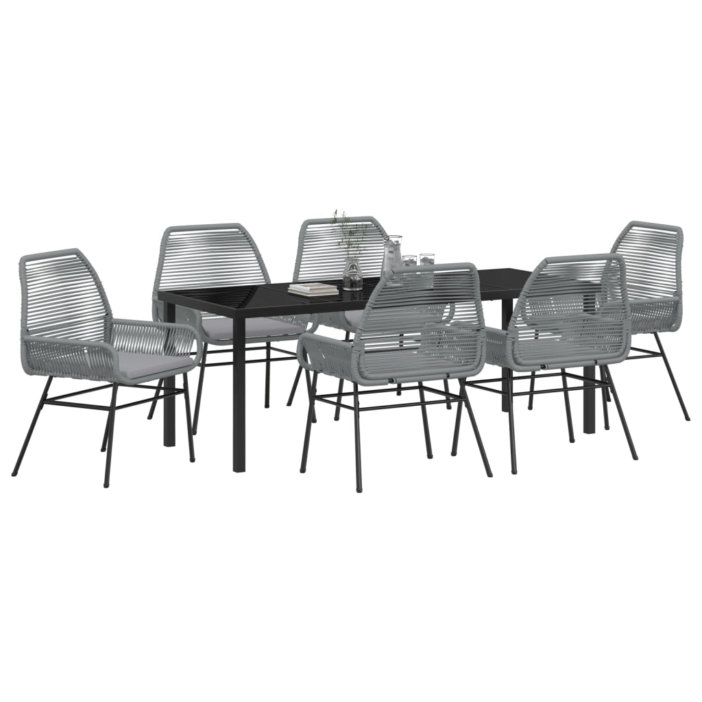 Set da Pranzo da Giardino 7 Pezzi con Cuscini Grigi in Polyrattan