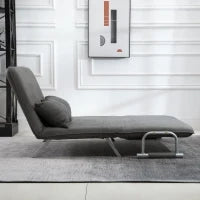 Divano Letto 2 Posti in Similpelle e Acciaio con Seduta Regolabile in 5 Posizioni, 105x80x78 cm, Grigio