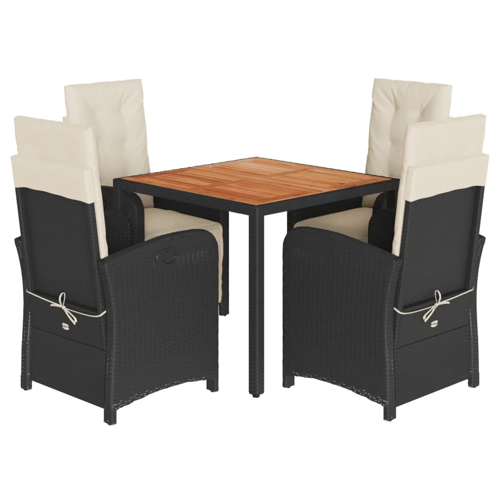 Set da Pranzo da Giardino 5 pz Nero con Cuscini in Polyrattan 3212469