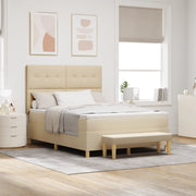 Letto Box Spring  con Materasso e Panchina Crema 140x190 cm Tessuto