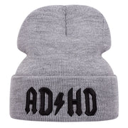 Cappelli invernali caldi lavorati a maglia con ricamo ADHD, colore grigio.
