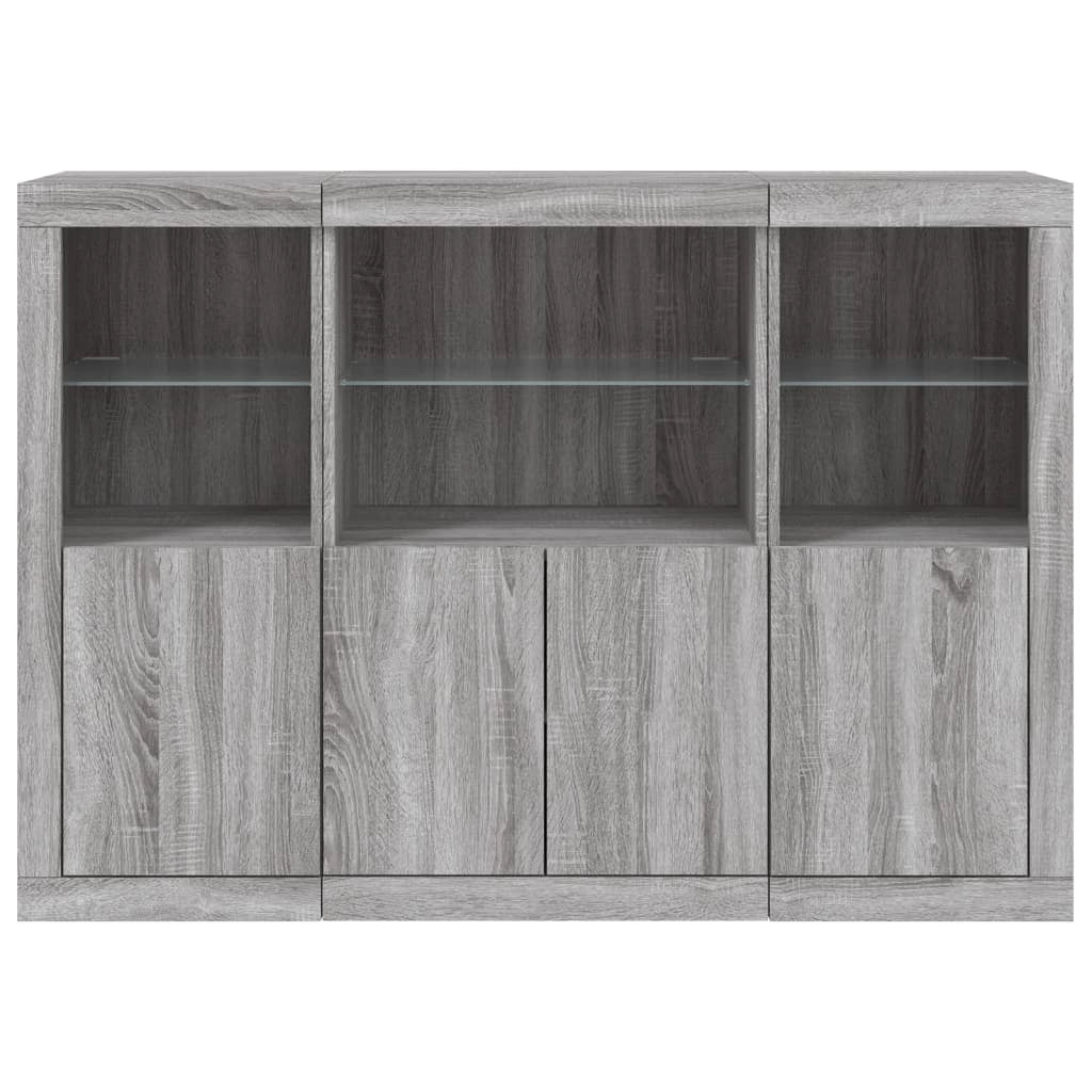 Buffet credenza cassettiera armadio mobile contenitore organizer per cucina soggiorno salotto con luci a LED 3 pezzi in legno ingegnerizzato Sonoma grigio 02_0037234