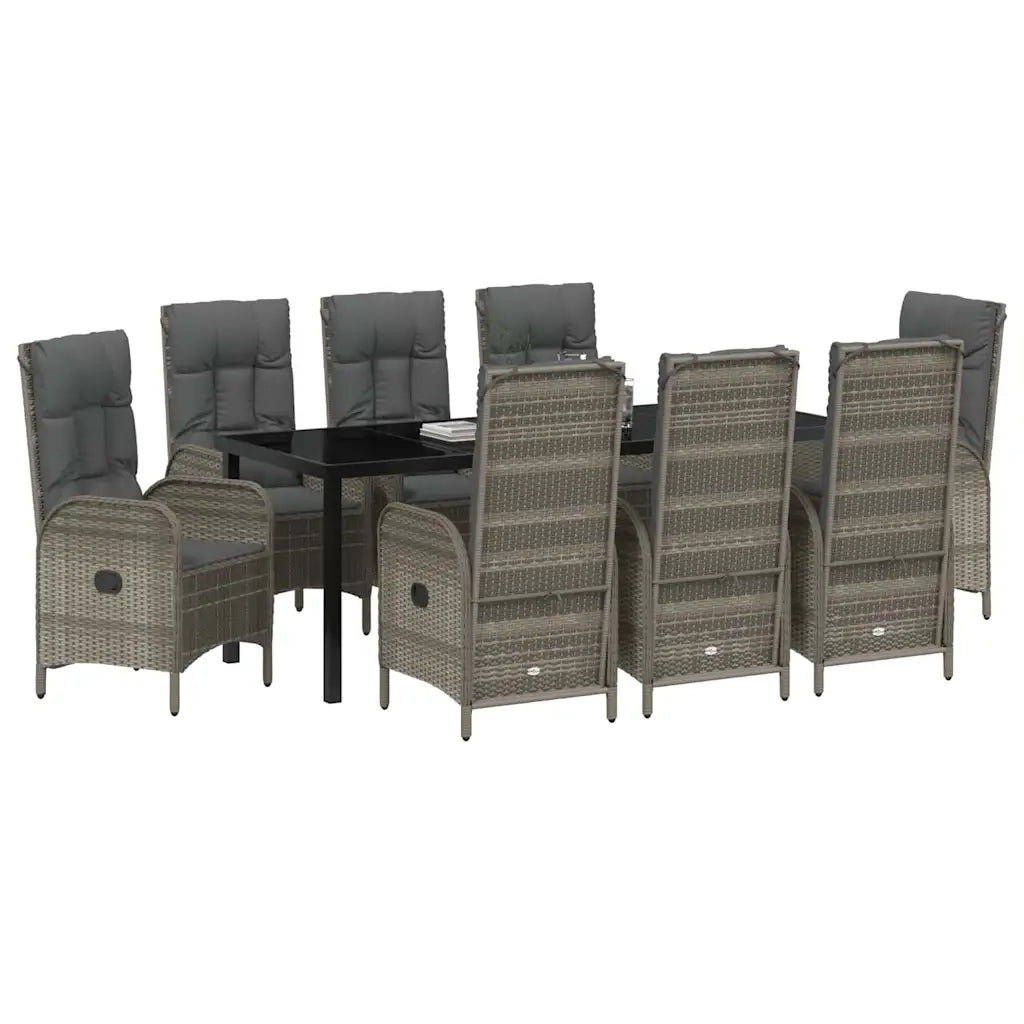 Set da Pranzo per Giardino con cuscino 9 pcs Grigio polyrattan 3380133
