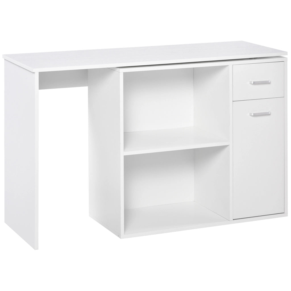 Scrivania Angolare con Libreria Scaffale in Legno Bianco, Tavolo da Pranzo con Rotazione a 360¡ã, 173x39.8x74 cm