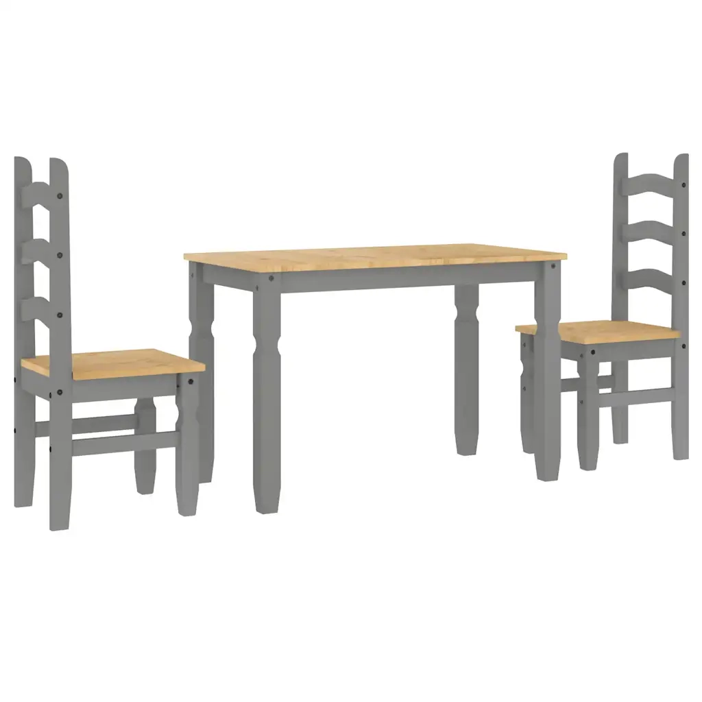 Set da Pranzo 3 pz PANAMA Grigio in Legno Massello di Pino 3345195