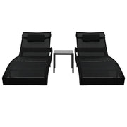 Lettini Prendisole 2 pz | Sdraio da giardino | Lettino da sole e Tavolo in Polyrattan e Textilene Nero