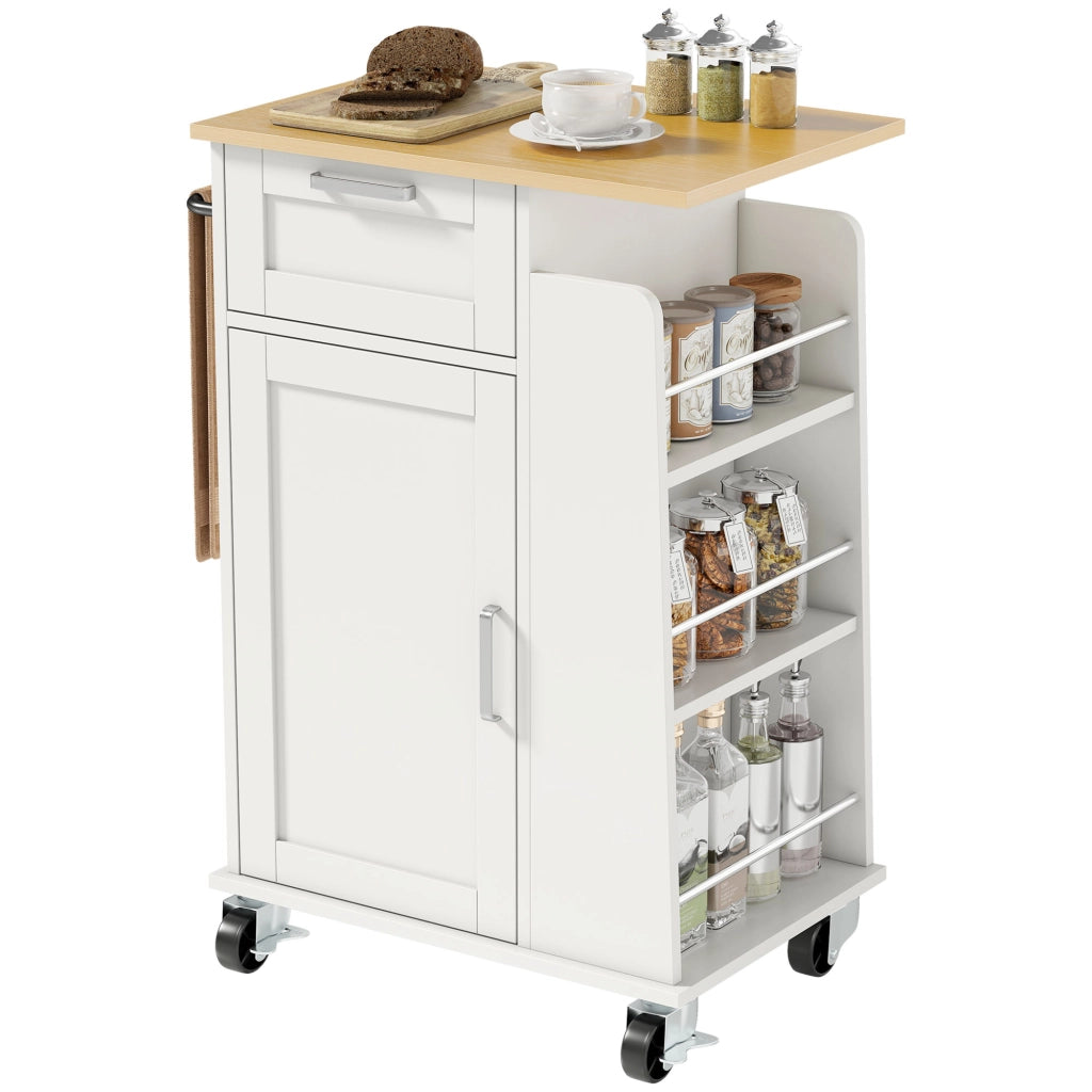 Carrello da Cucina con Cassetto e Armadietto ¨C zephmum ¨C Legno Bianco 62x40x87 cm