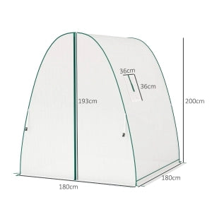Serra a tunnel con 2 porte con zip e 2 finestre laterali, copertura in plastica bianca, 180x180x200 cm