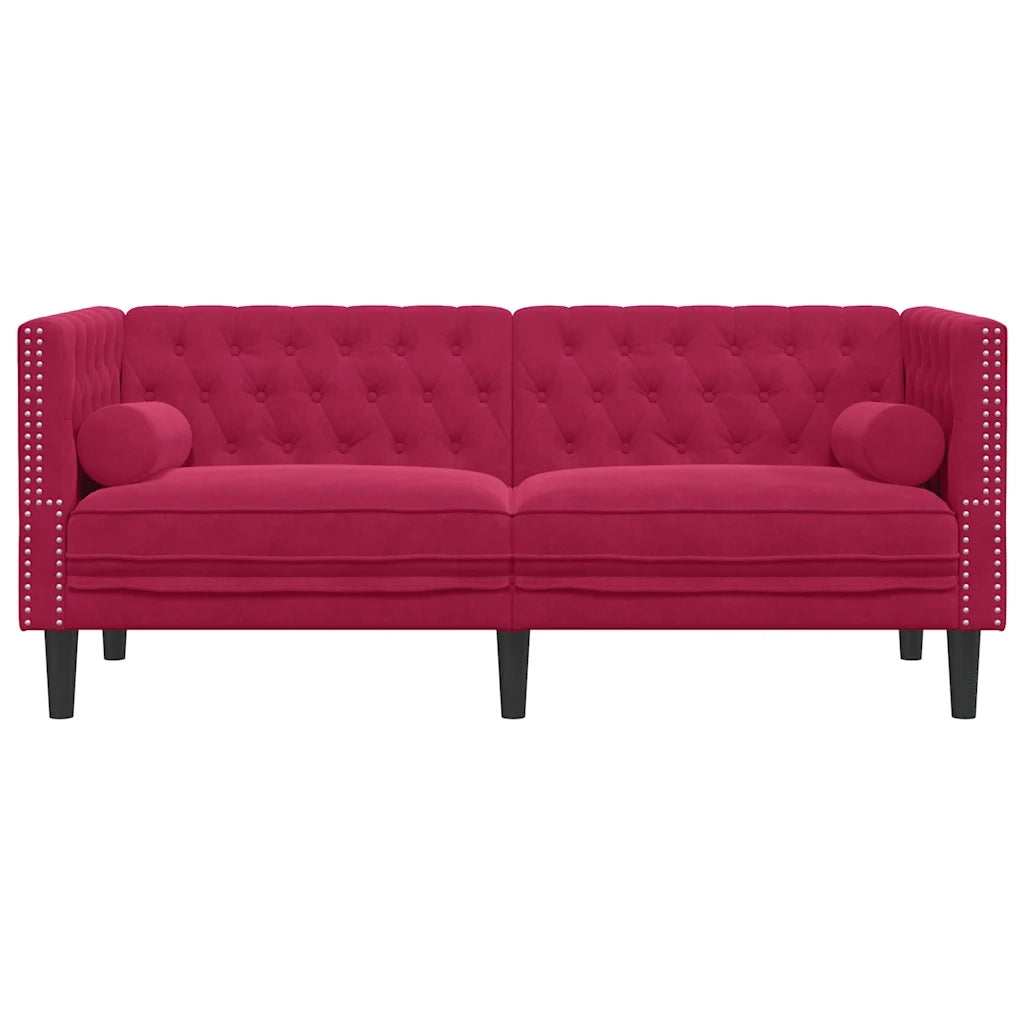 Divano Chesterfield con Rinforzi 2 Posti Rosso Vino in Velluto