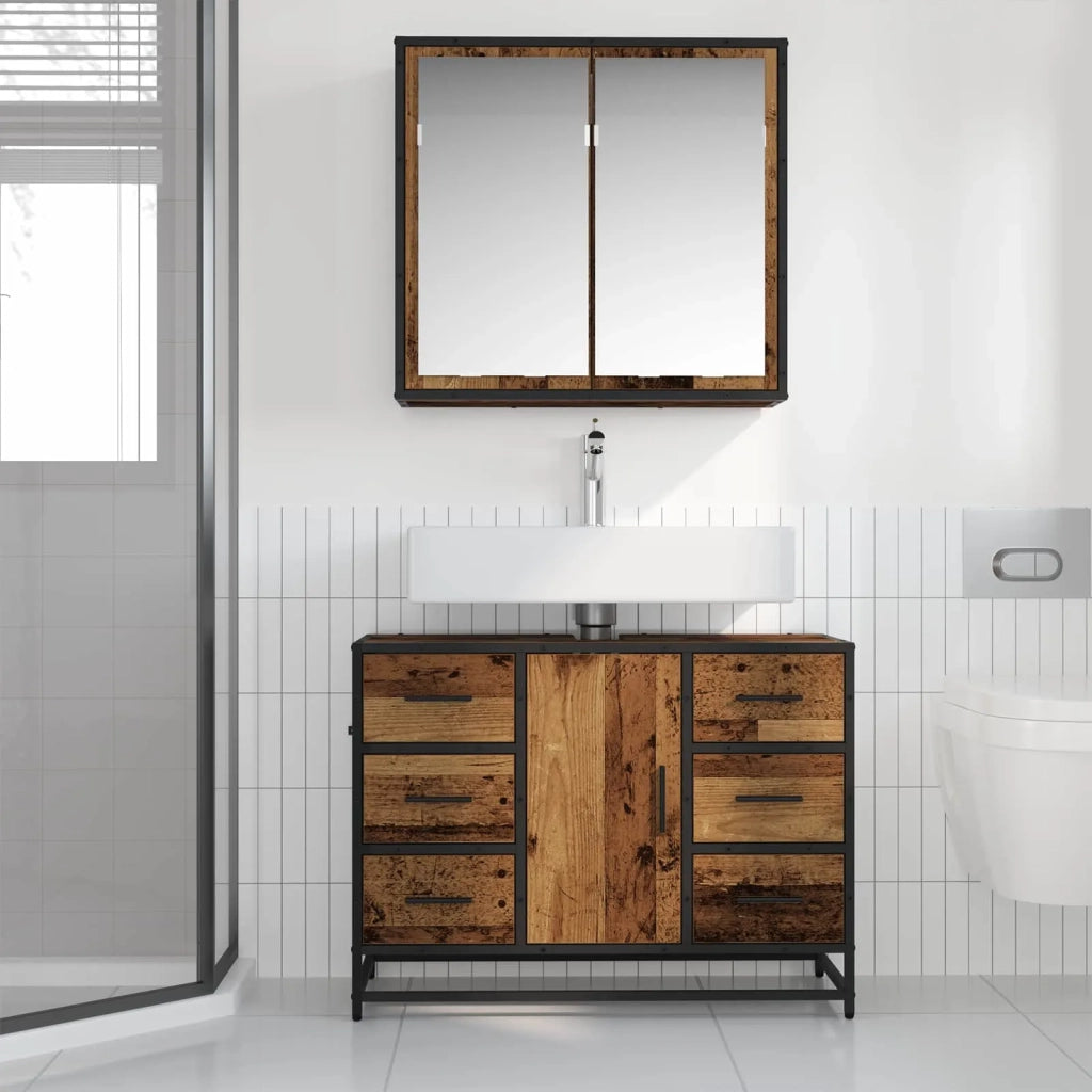Set di mobili per il bagno con cassetto 2 pcs Legno vecchio 3402429