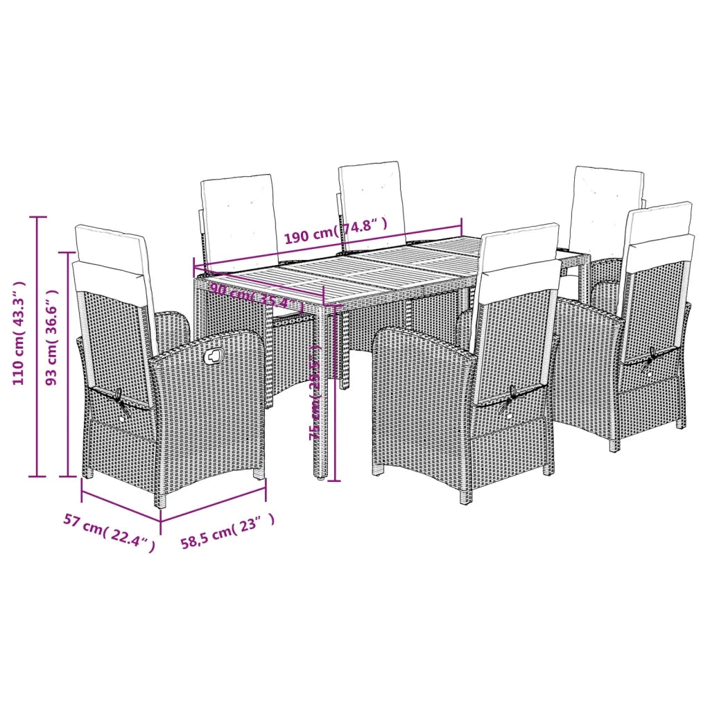 Set da Pranzo da Giardino 7 pz con Cuscini in Polyrattan Grigio 3212245