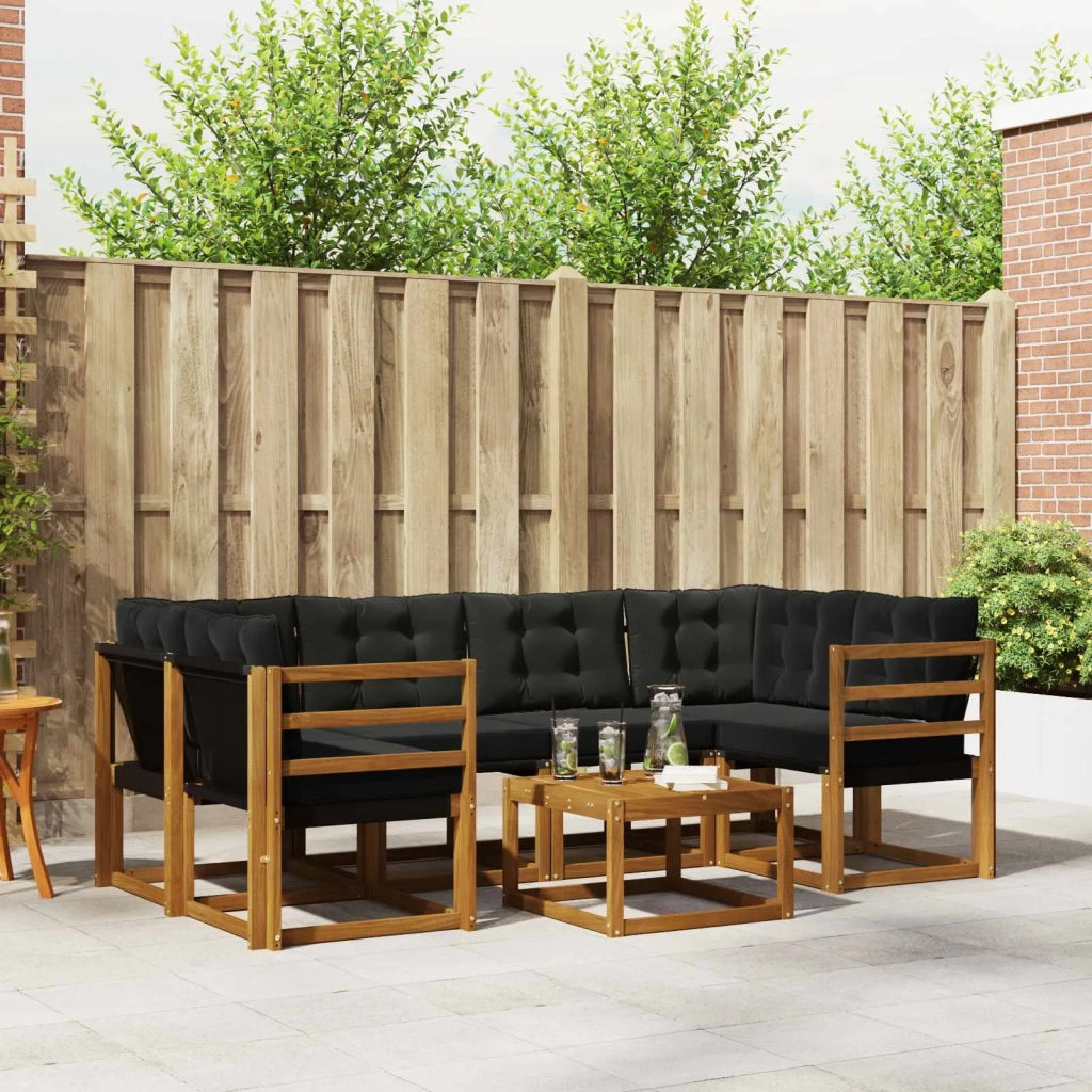 Set di divani da esterno con cuscino 7 pcs Naturale e Nero